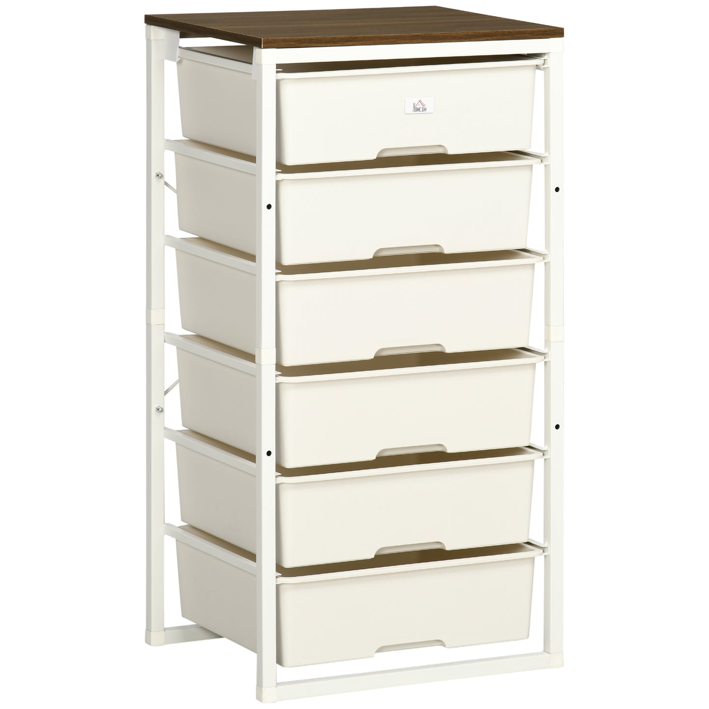 Photo of HOMCOM Bedroom Chest of Drawers, 6-Drawer Dresser, Tall Storage Drawer Unit with Steel Frame for Living Room, White in White colour on a white background
