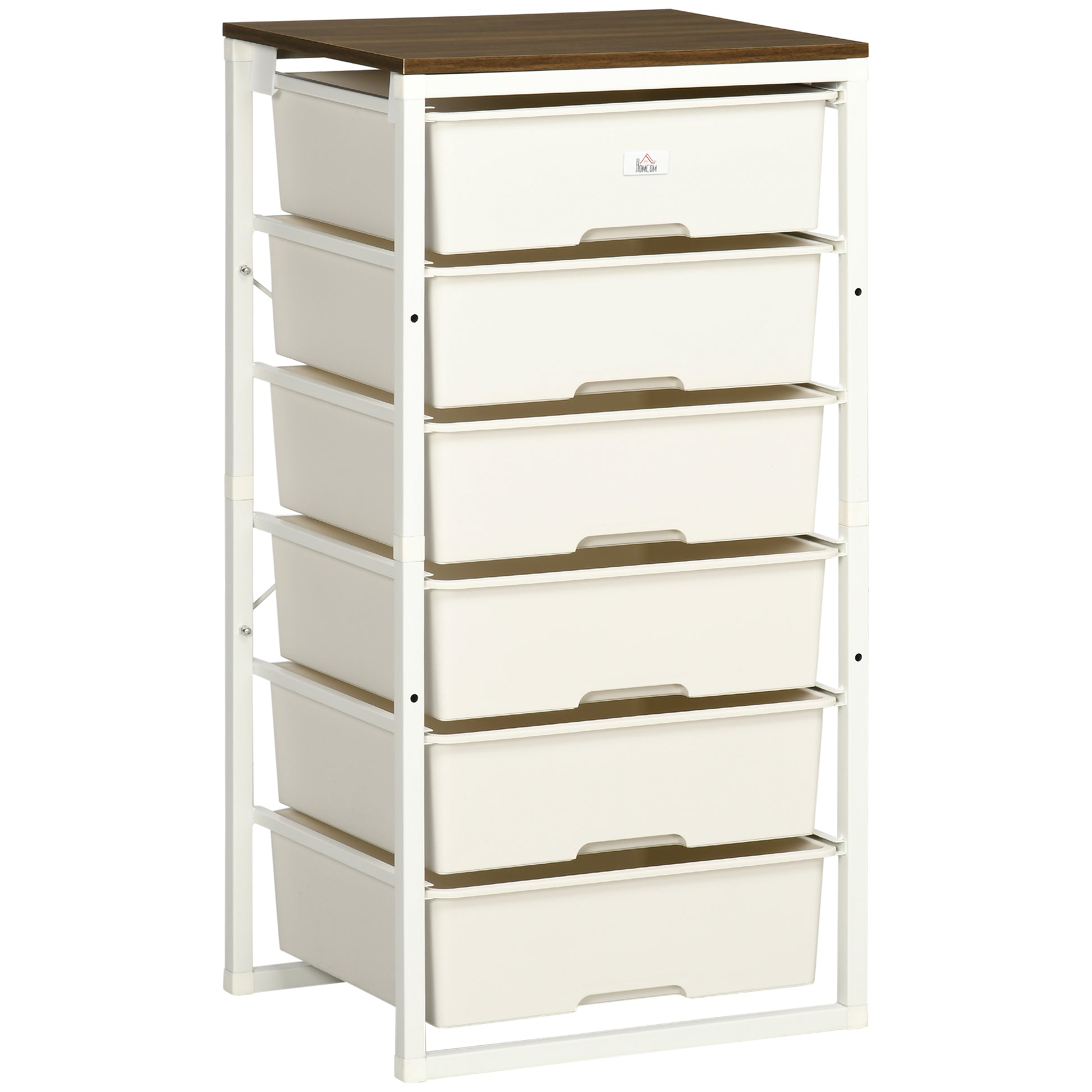 Photo of HOMCOM Bedroom Chest of Drawers, 6-Drawer Dresser, Tall Storage Drawer Unit with Steel Frame for Living Room, White in White colour on a white background