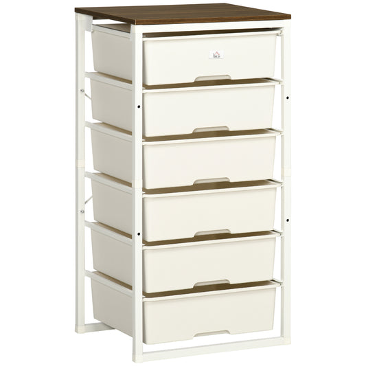 Photo of HOMCOM Bedroom Chest of Drawers, 6-Drawer Dresser, Tall Storage Drawer Unit with Steel Frame for Living Room, White in White colour on a white background