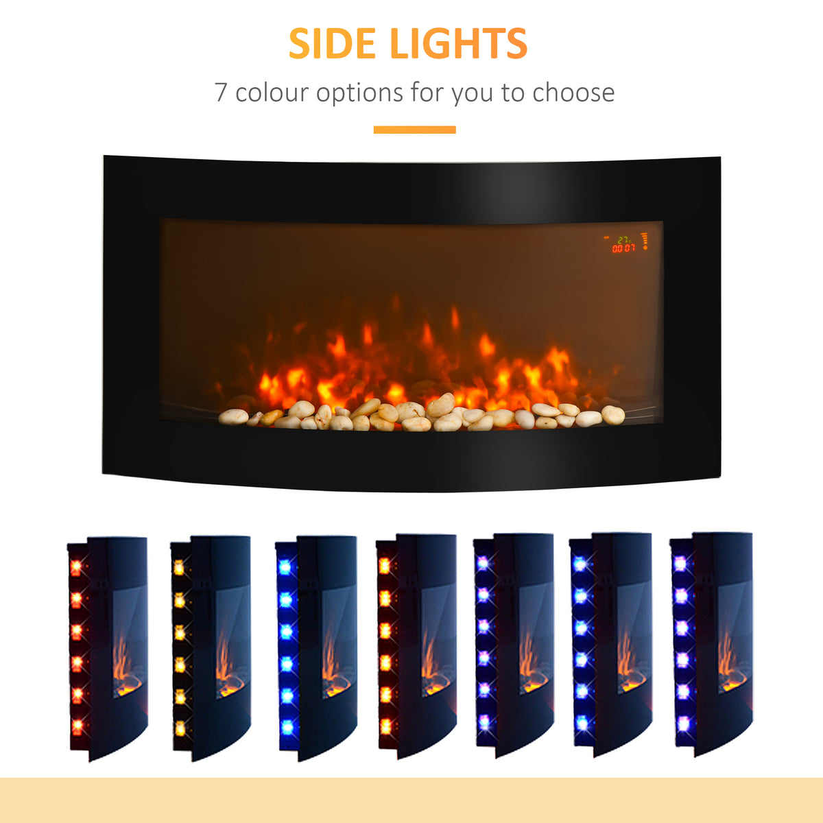 HOMCOM curved electric fireplace with seven side light color options