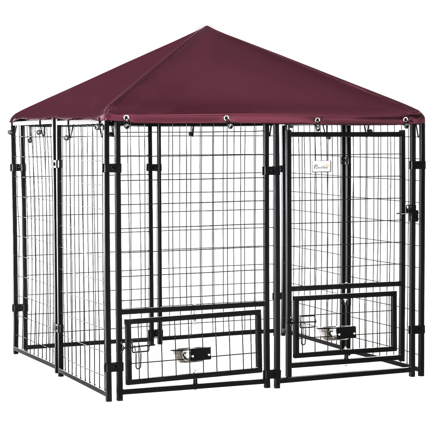 Photo of PawHut Outdoor Dog Kennel with Rotating Bowl Holders, Water and UV-Resistant Cover, for Medium, Small Dogs, Red in Red colour on a white background