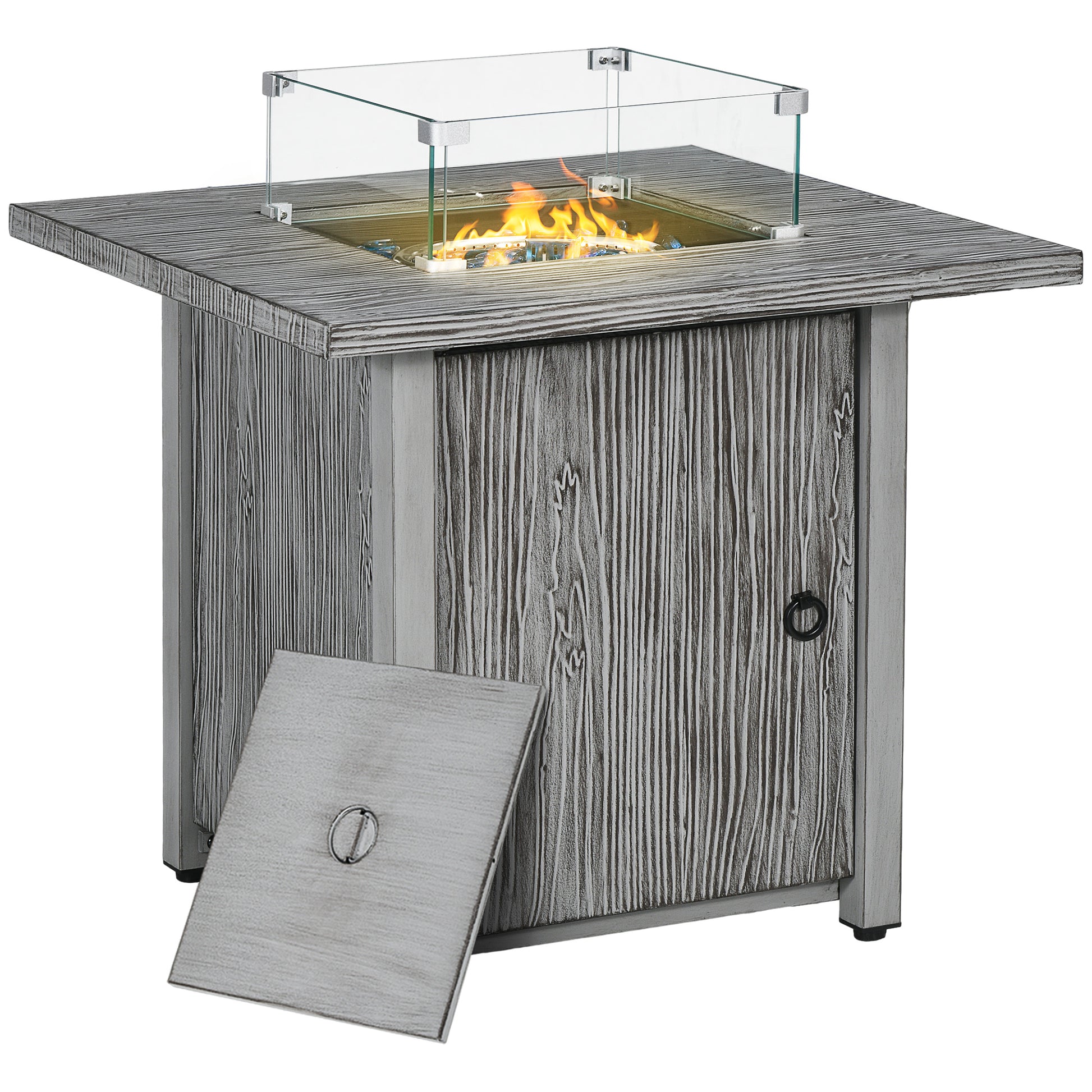 Photo of Outsunny 71cm 50,000 BTU Gas Fire Pit Table with Cover and Glass Screen - Grey in Grey colour on a white background