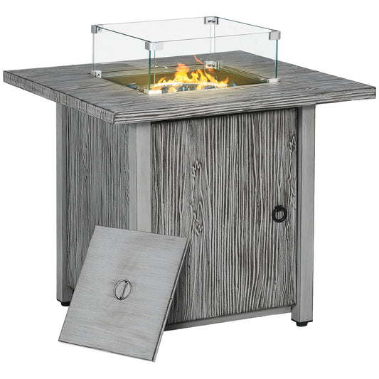 Photo of Outsunny 71cm 50,000 BTU Gas Fire Pit Table with Cover and Glass Screen - Grey in Grey colour on a white background