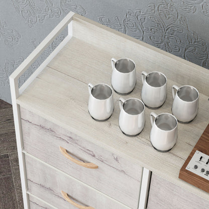 HOMCOM chest showing pale wood-look top shelf and fabric drawer fronts