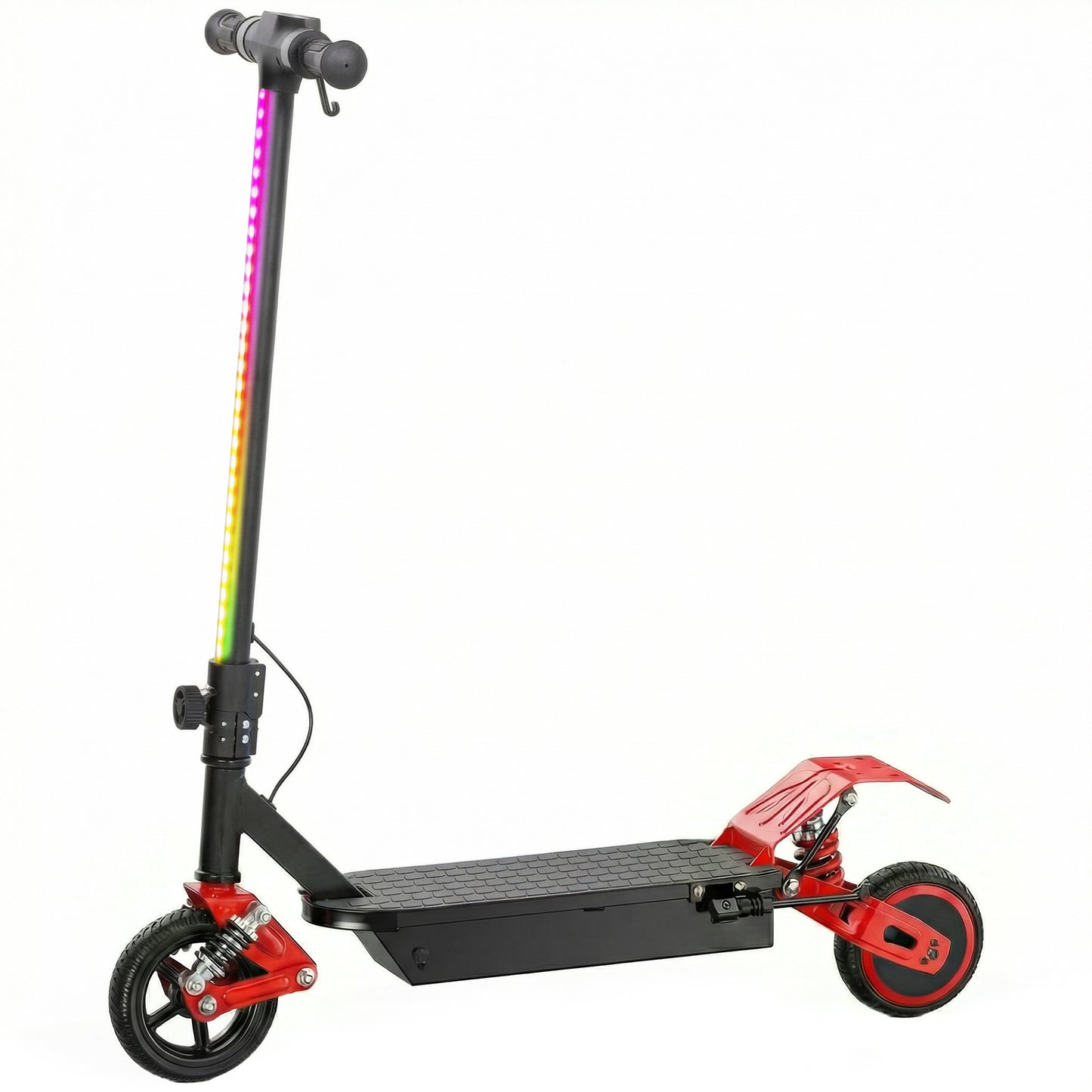 Photo of AIYAPLAY Foldable Kids Electric Scooter with LCD Display, Dual Shock Absorption, Up to 15 KM/H, Max Range 6 KM for Age 6-14, Red in Red colour on a white background
