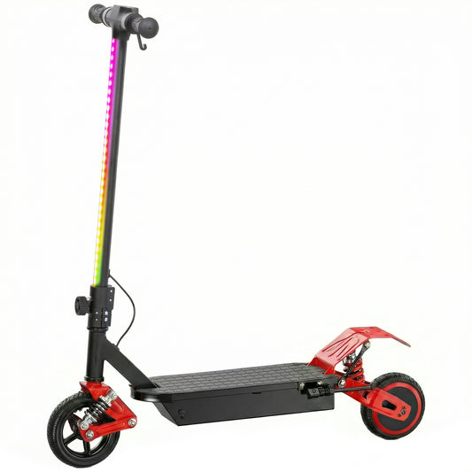 Photo of AIYAPLAY Foldable Kids Electric Scooter with LCD Display, Dual Shock Absorption, Up to 15 KM/H, Max Range 6 KM for Age 6-14, Red in Red colour on a white background