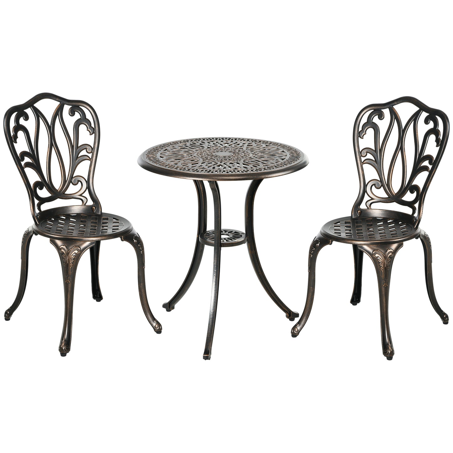 Photo of Outsunny 3 Piece Garden Bistro Set Aluminium Outdoor Furniture Set for 2 Patio Chairs and Table with Umbrella Hole Bronze Tone in Tone colour on a white background