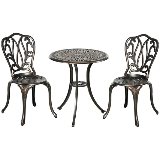 Photo of Outsunny 3 Piece Garden Bistro Set Aluminium Outdoor Furniture Set for 2 Patio Chairs and Table with Umbrella Hole Bronze Tone in Tone colour on a white background