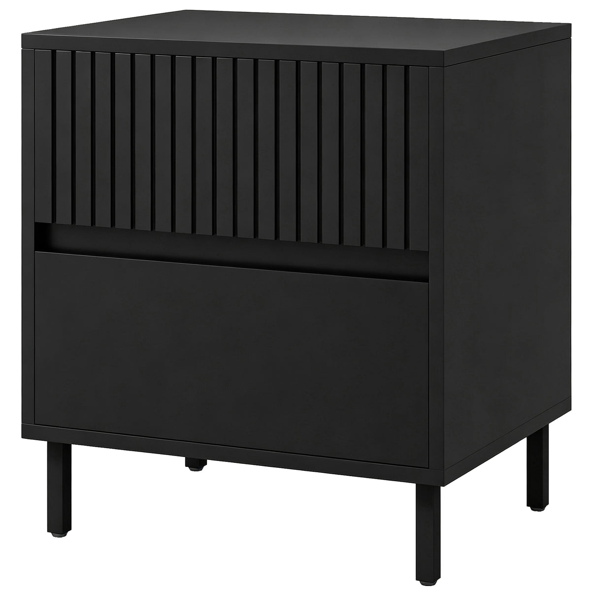 Photo of HOMCOM Bedside Cabinet, Bedside Table with 2 Drawers, Storage and Steel Legs for Bedroom, Living Room, Black in Black colour on a white background