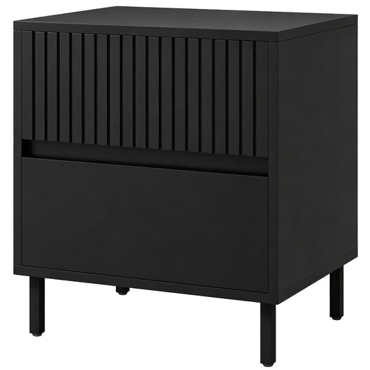Photo of HOMCOM Bedside Cabinet, Bedside Table with 2 Drawers, Storage and Steel Legs for Bedroom, Living Room, Black in Black colour on a white background