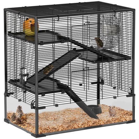 Photo of PawHut Four-Tier Hamster Cage with Deep Tempered Glass Bottom, Hut, Running Wheel, Food Dish, Water Bottle, 78.5 x 48.5 x 80cm in 80cm colour on a white background