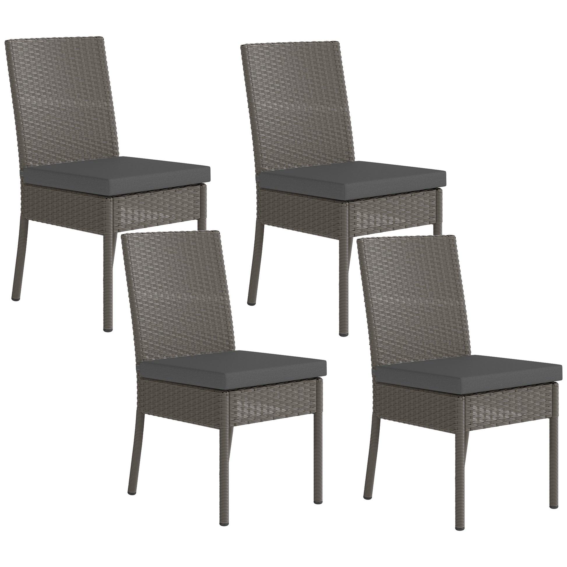 Photo of Outsunny Set of Four Armless Rattan Garden Chairs - Dark Grey in Grey colour on a white background