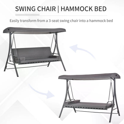 Outsunny gray swing chair converting into a flat hammock bed