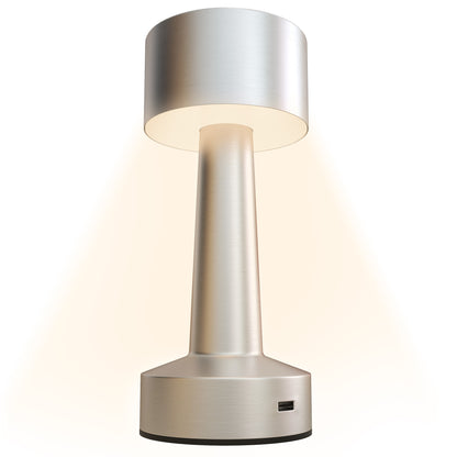 HOMCOM silver cordless table lamp with cylindrical shade, touch LED and USB-C charging port