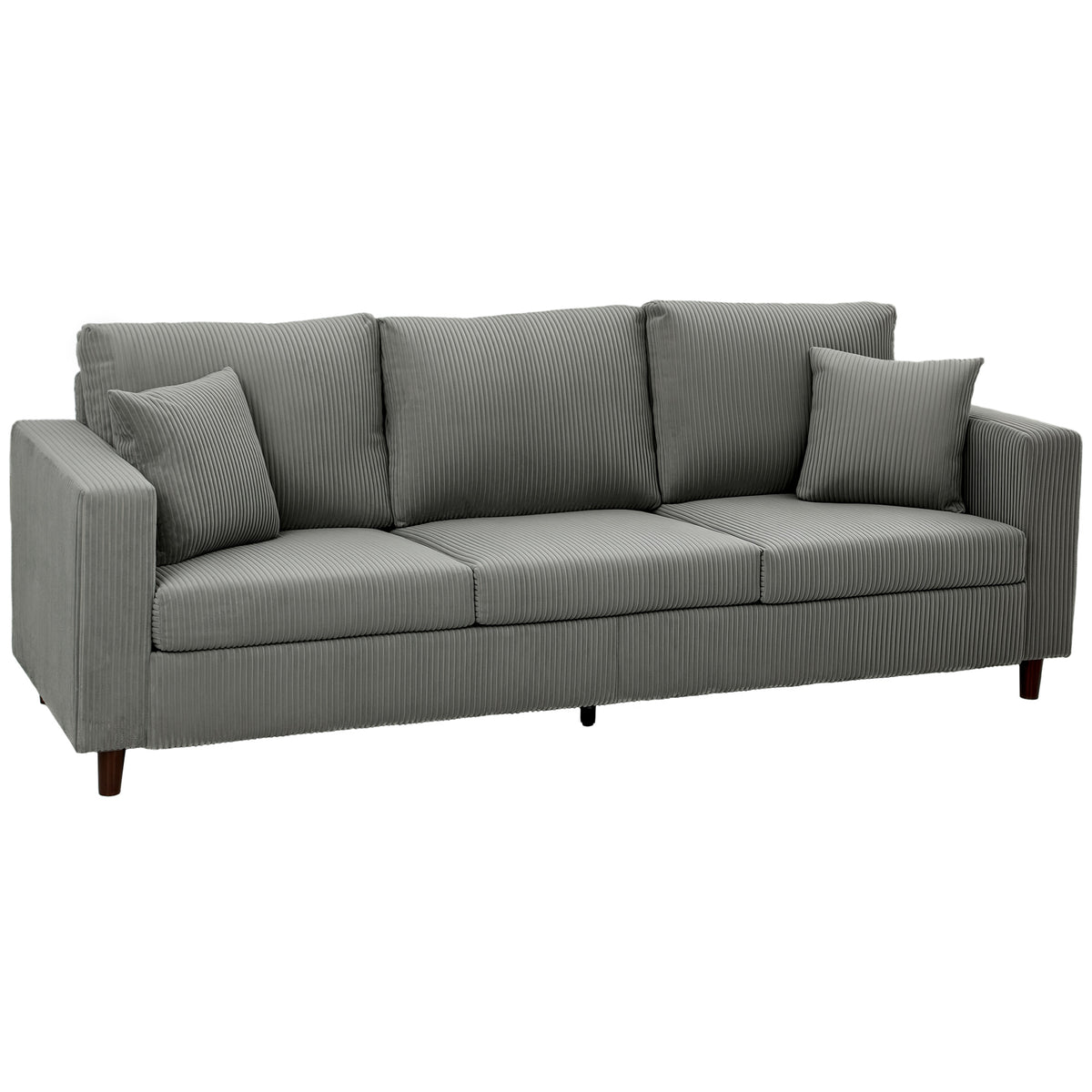 Photo of HOMCOM 3 Seater Sofa with Wide Seat, Corduroy Fabric Couch with Deep Seat, Spring Cushion, Light Grey in Grey colour on a white background