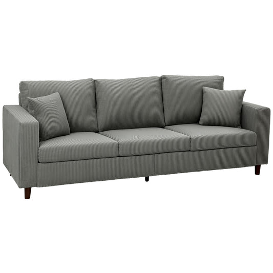 Photo of HOMCOM 3 Seater Sofa with Wide Seat, Corduroy Fabric Couch with Deep Seat, Spring Cushion, Light Grey in Grey colour on a white background