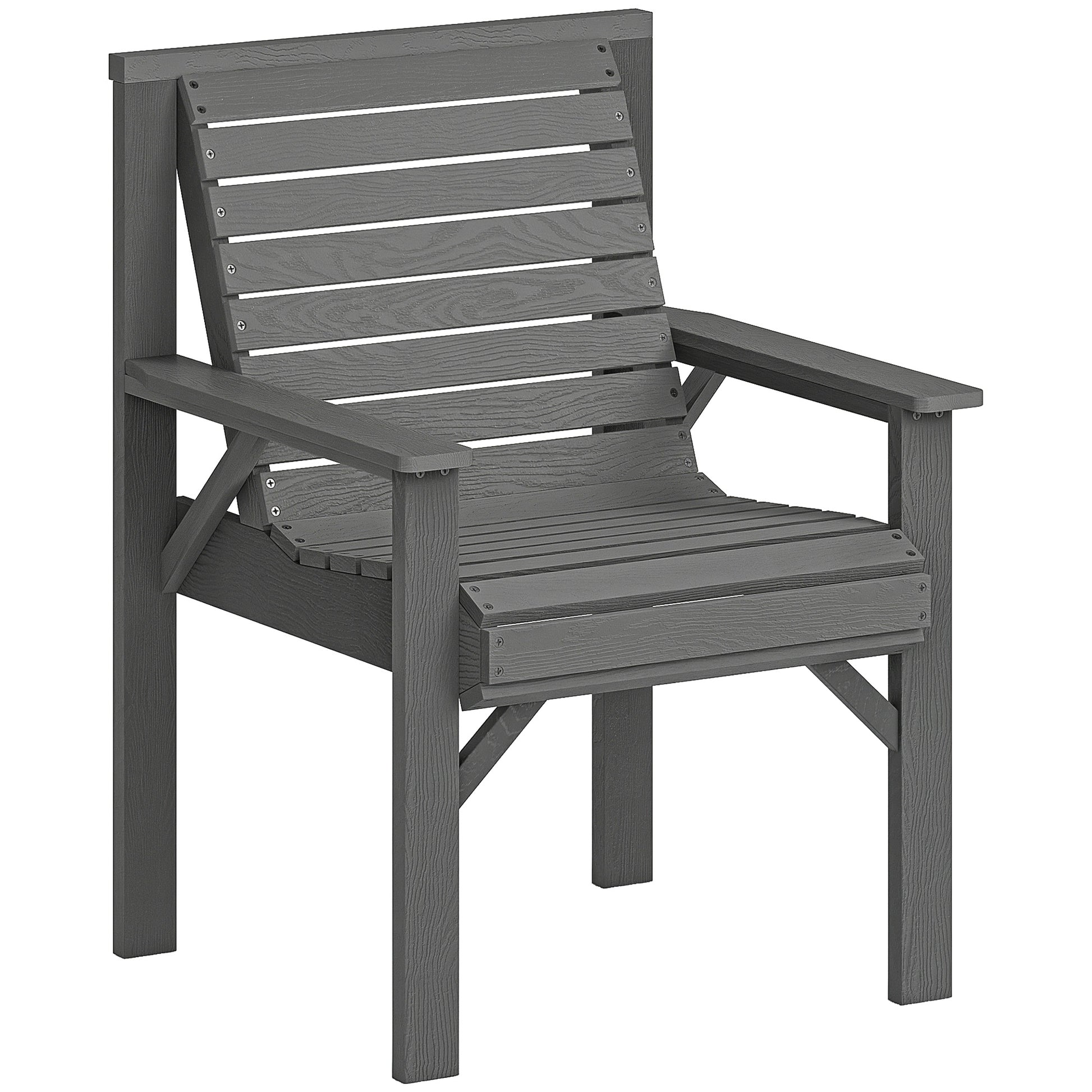 Photo of Outsunny Wooden Garden Dining Chair, Outdoor Chair Garden Armchair with Curved Seat and Wide Armrests, Grey Embossed Finish in Finish colour on a white background