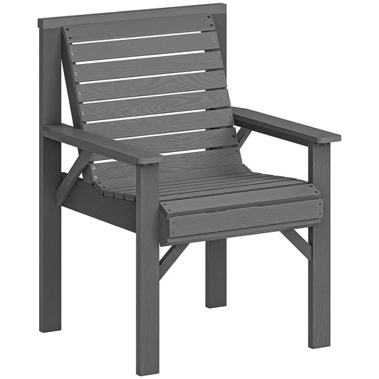 Photo of Outsunny Wooden Garden Dining Chair, Outdoor Chair Garden Armchair with Curved Seat and Wide Armrests, Grey Embossed Finish in Finish colour on a white background