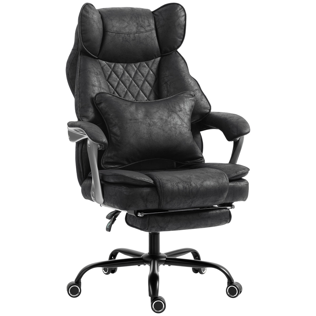 Photo of HOMCOM Executive Office Chair, Leathaire Big and Tall Office Chair 180 kg with Wide Seat, Reclining, Lumbar Support, Black in Black colour on a white background
