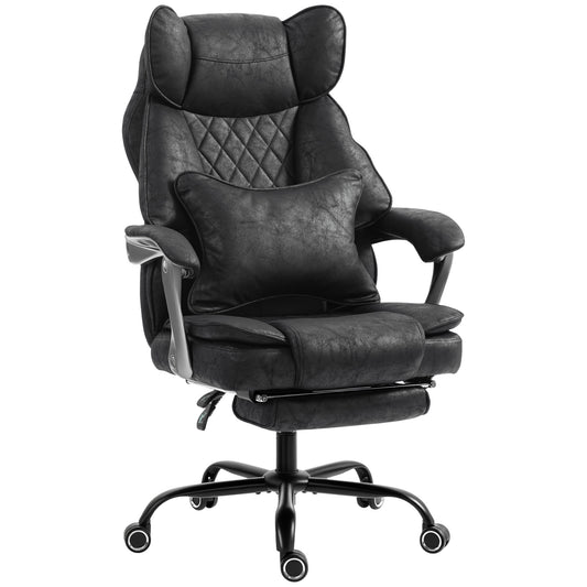Photo of HOMCOM Executive Office Chair, Leathaire Big and Tall Office Chair 180 kg with Wide Seat, Reclining, Lumbar Support, Black in Black colour on a white background