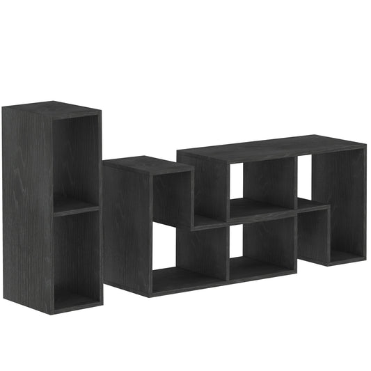 Photo of HOMCOM Three-Block Modular TV Stand - Black Wood-Effect in Wood-Effect colour on a white background
