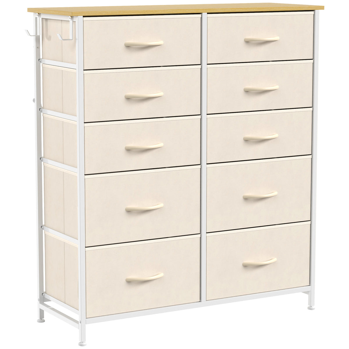 Photo of HOMCOM Chest of Drawers, Dresser with 10 Fabric Drawers, Tall Storage Unit with 4 Pockets and 2 Hooks Steel Frame, Beige in Beige colour on a white background