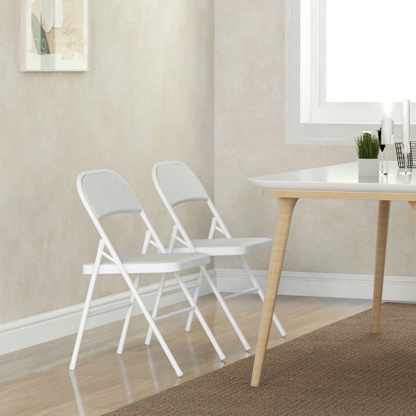HOMCOM Set of Two Cushioned Folding Chairs - White