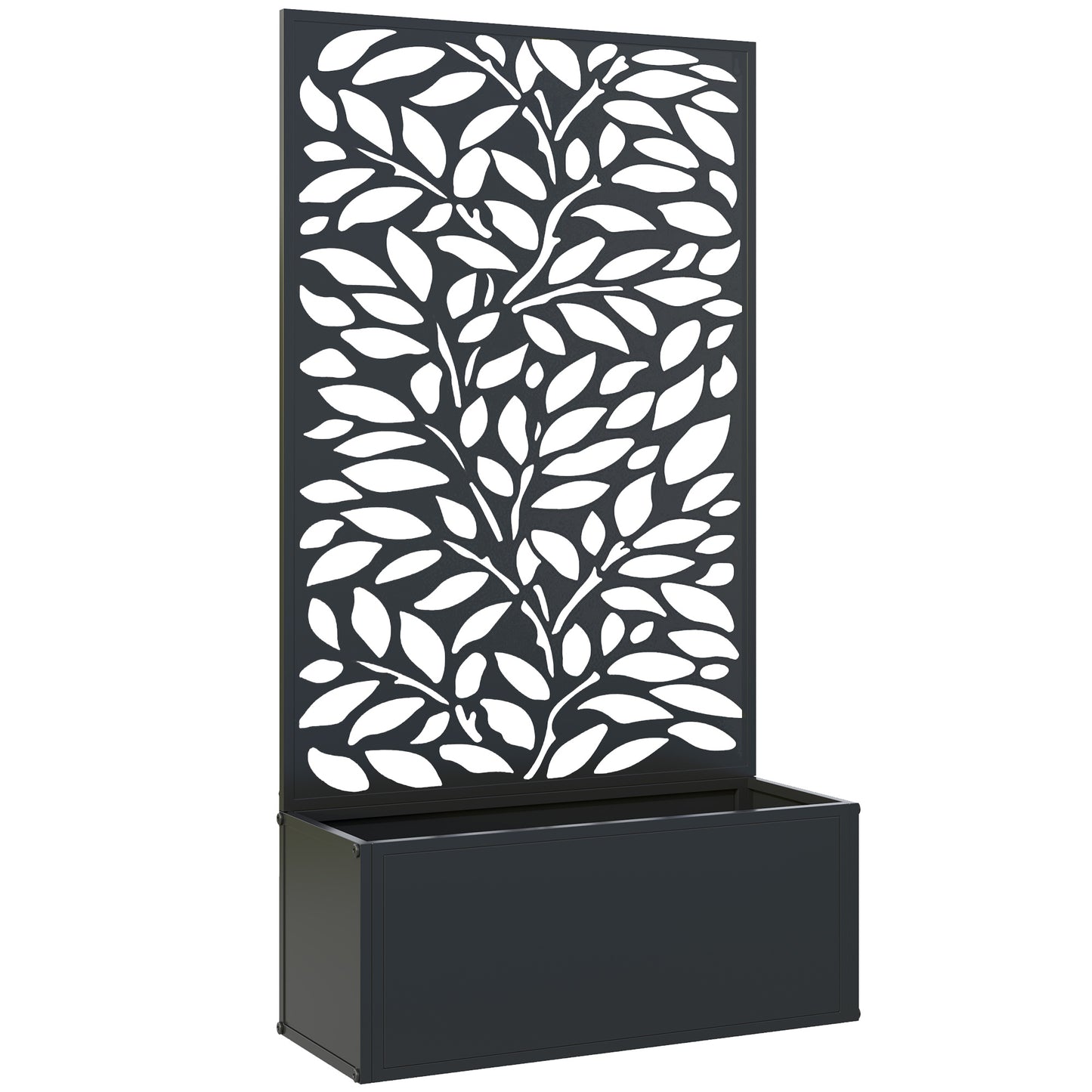Photo of Outsunny Outdoor Metal Planter, with Back Trellis - Black in Black colour on a white background