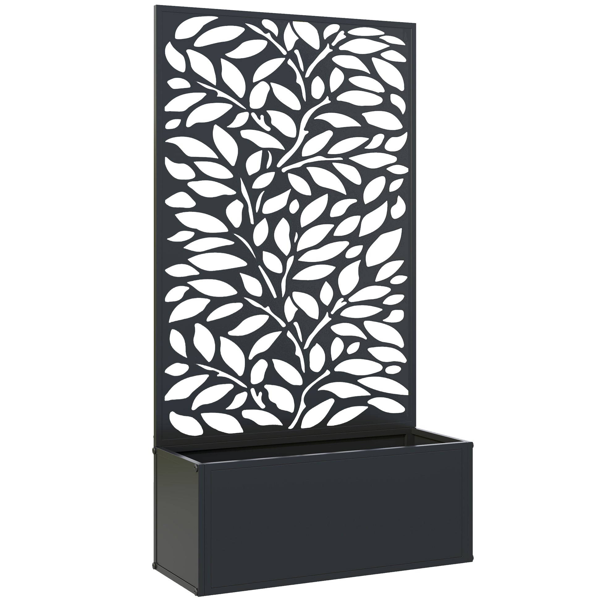 Photo of Outsunny Outdoor Metal Planter, with Back Trellis - Black in Black colour on a white background