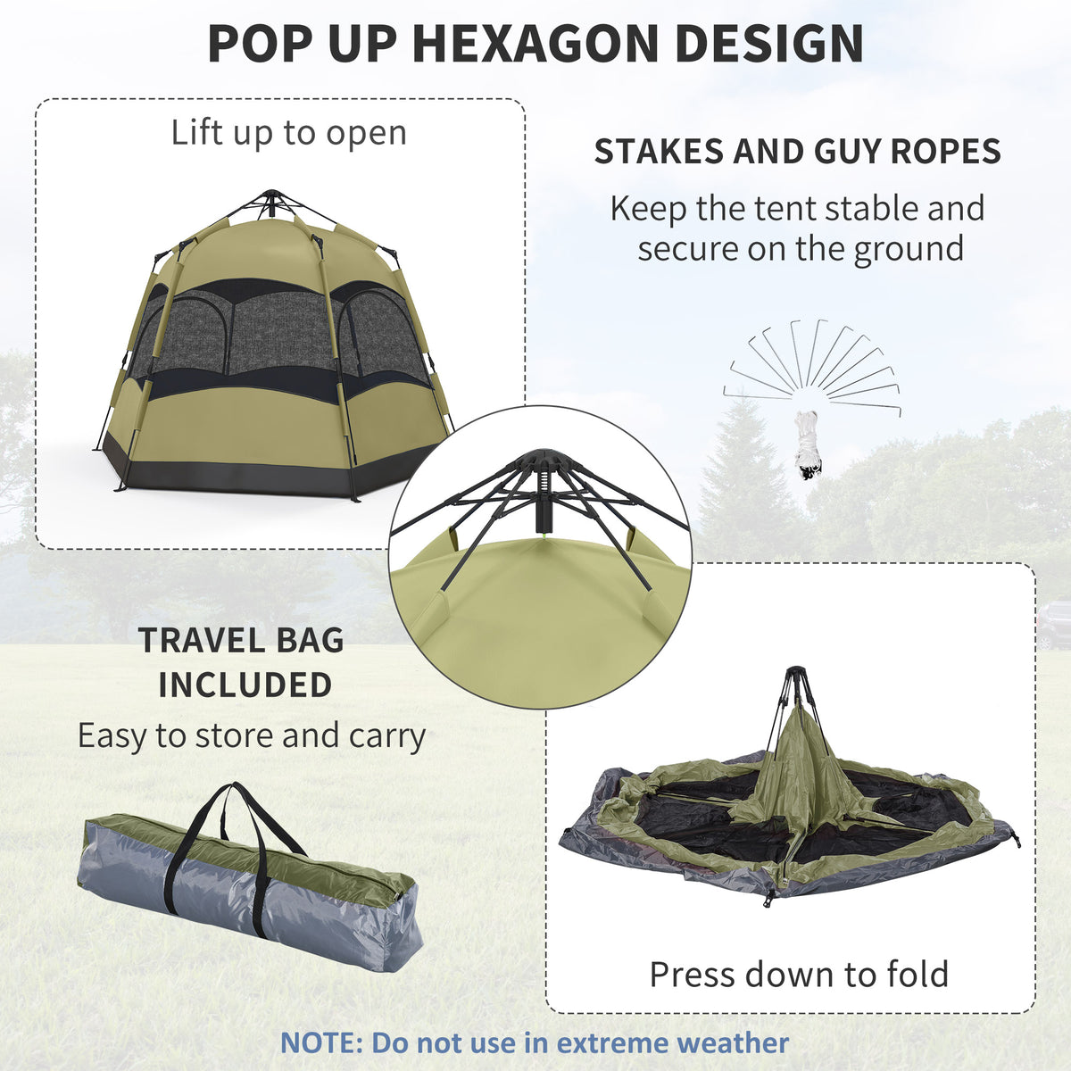 Outsunny 3 Man Instant Pop Up Tent with Rainfly, Portable Camping Shelter with Sewn-in Groundsheet, Carry Ba, Dark Green