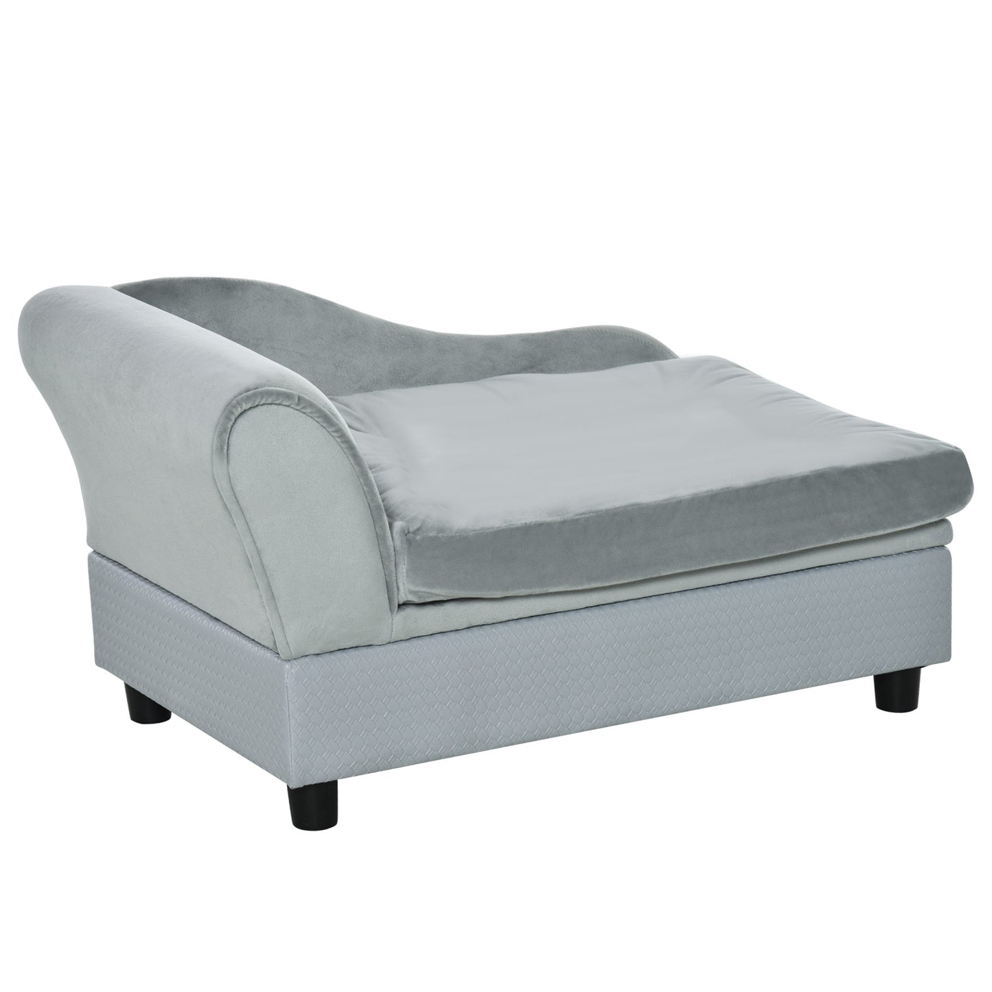 Photo of PawHut Pet Sofa Chair, with Storage, Cushion, for Small Dogs, Cats - Light Grey in Grey colour on a white background
