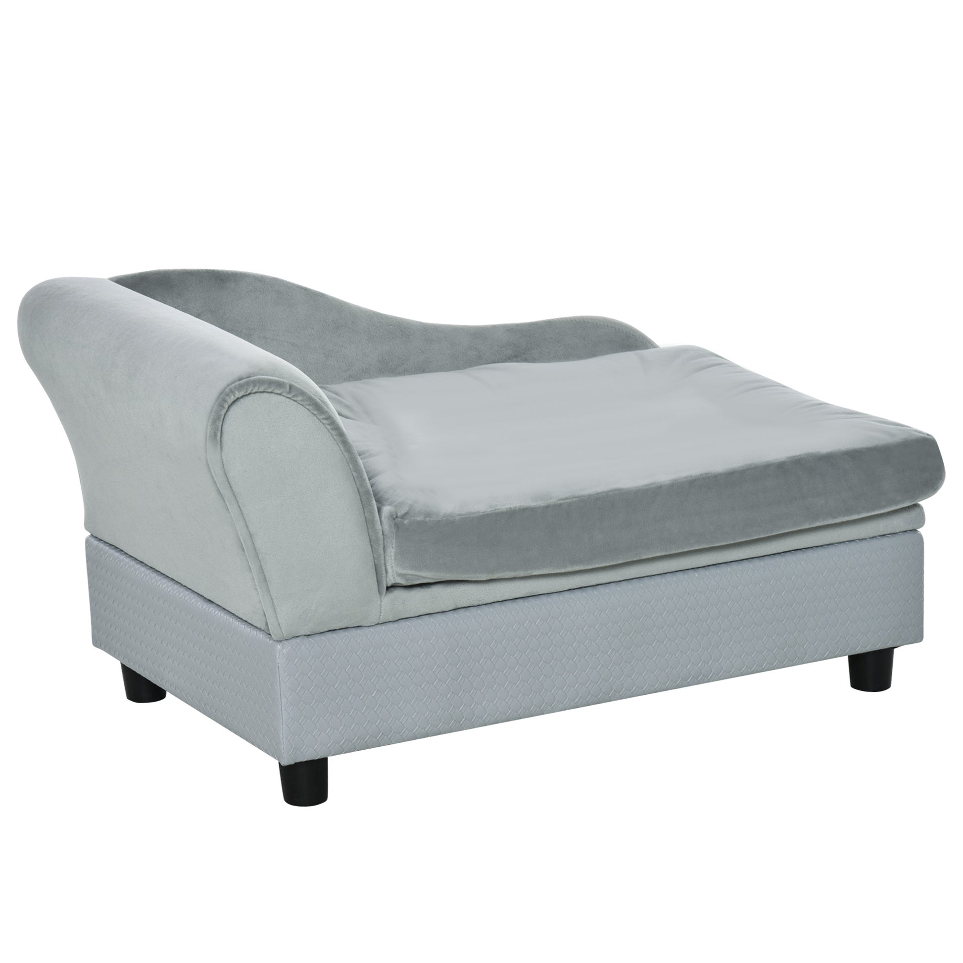 Photo of PawHut Pet Sofa Chair, with Storage, Cushion, for Small Dogs, Cats - Light Grey in Grey colour on a white background