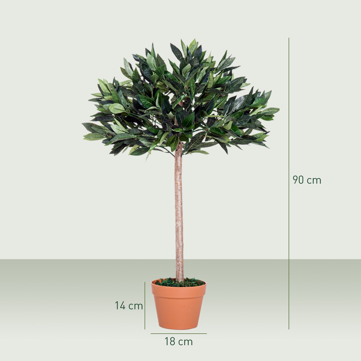 Outsunny Artificial Bay Tree In Pot, 3ft Tall Indoor Outdoor Garden Topiary Ball with Solid Wood Trunk, Realistic Lush Green Leaves for Home Office Garden Porch