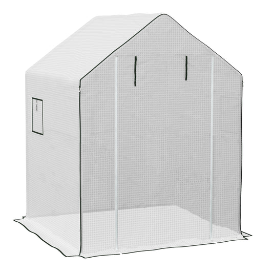 Photo of Outsunny Greenhouse Cover Replacement Walk-in PE Hot House Cover with Roll-up Door and Windows, 140 x 143 x 190cm, White in White colour on a white background