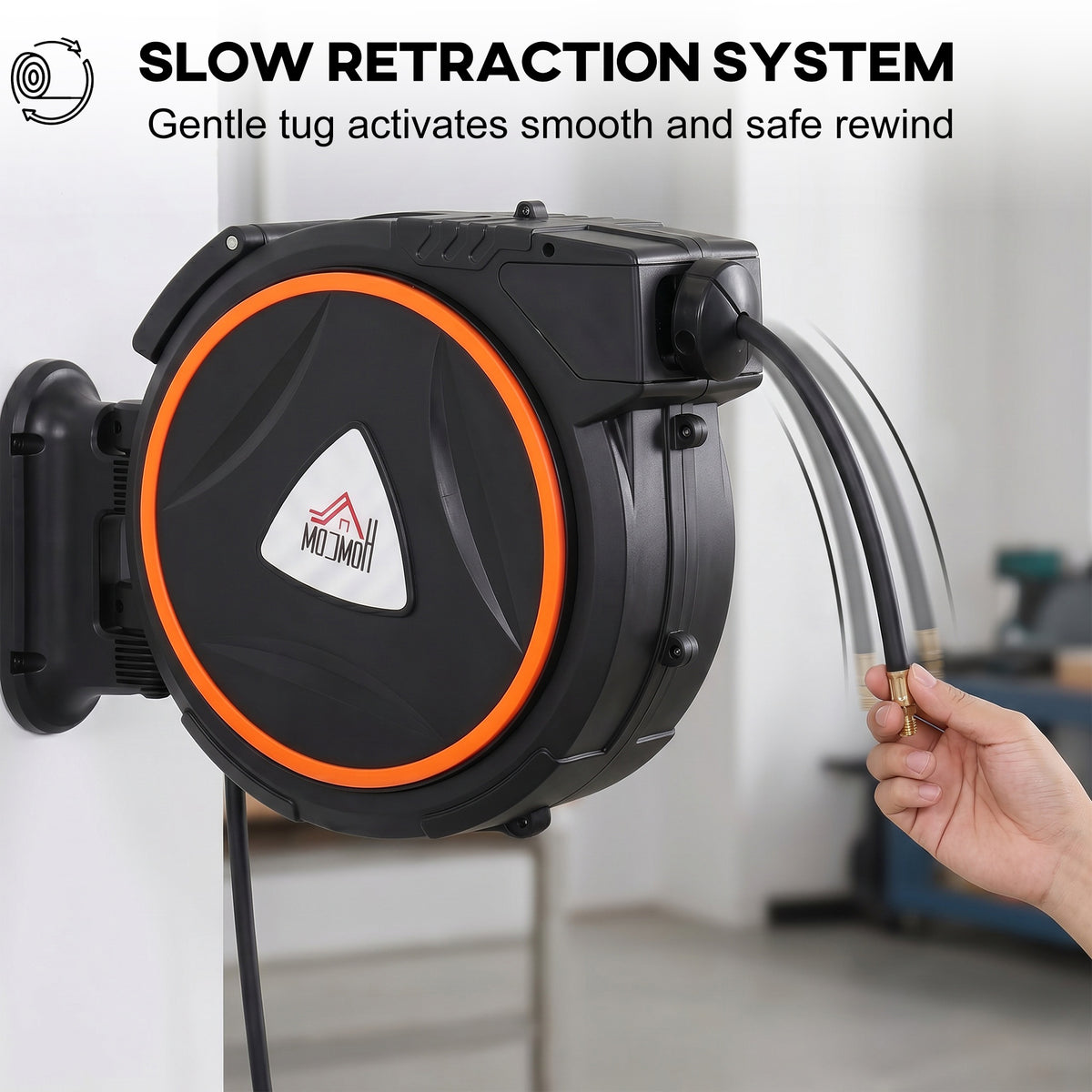 HOMCOM Auto Rewind Hose Reel, Retractable Air Hose Reel 15 m and 1.5 m, 150 Bar with 1/4" BSPT Connector, Black