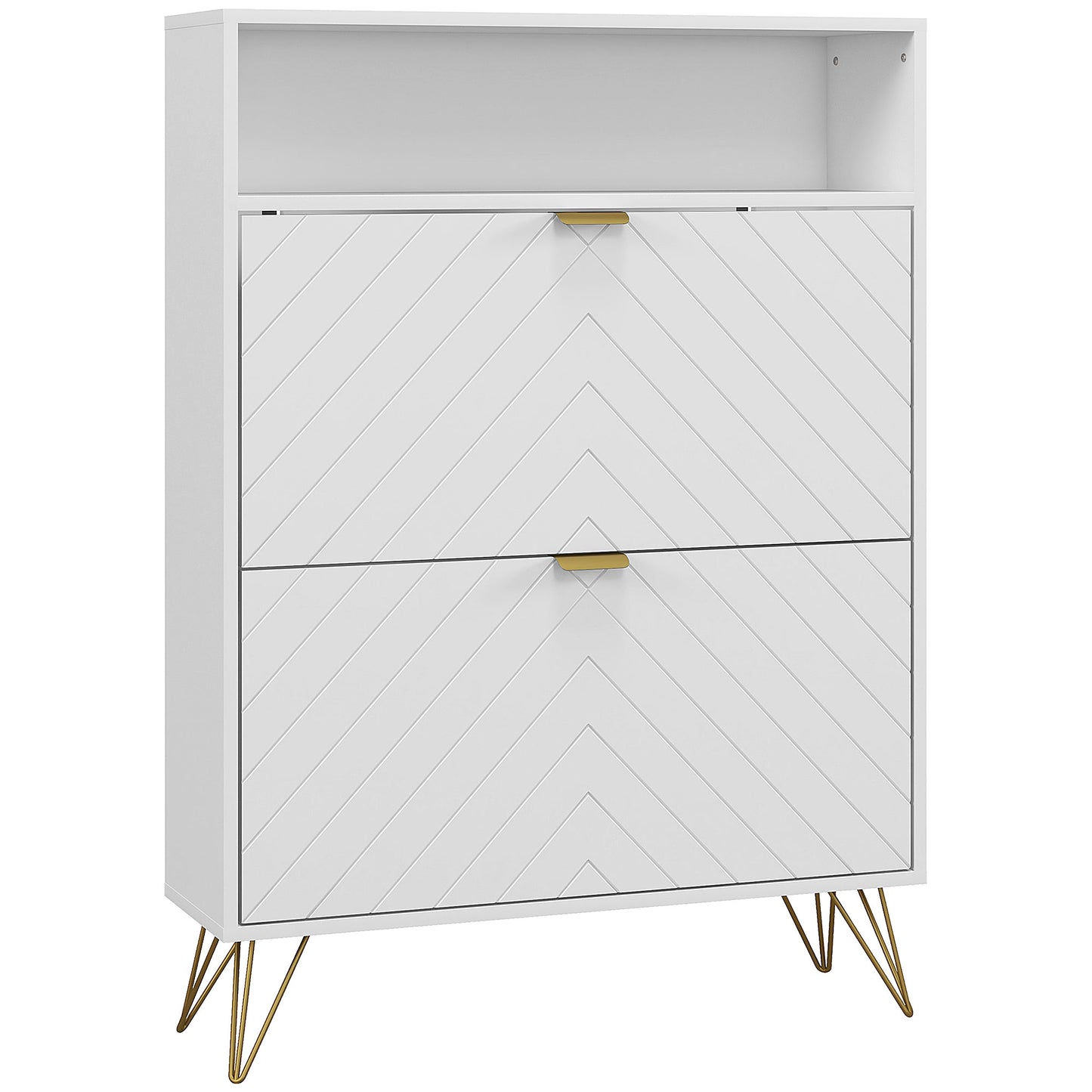 Photo of HOMCOM 12 Shoe Storage Cabinet with Chevron Indents and Gold Tone Accents - White in White colour on a white background