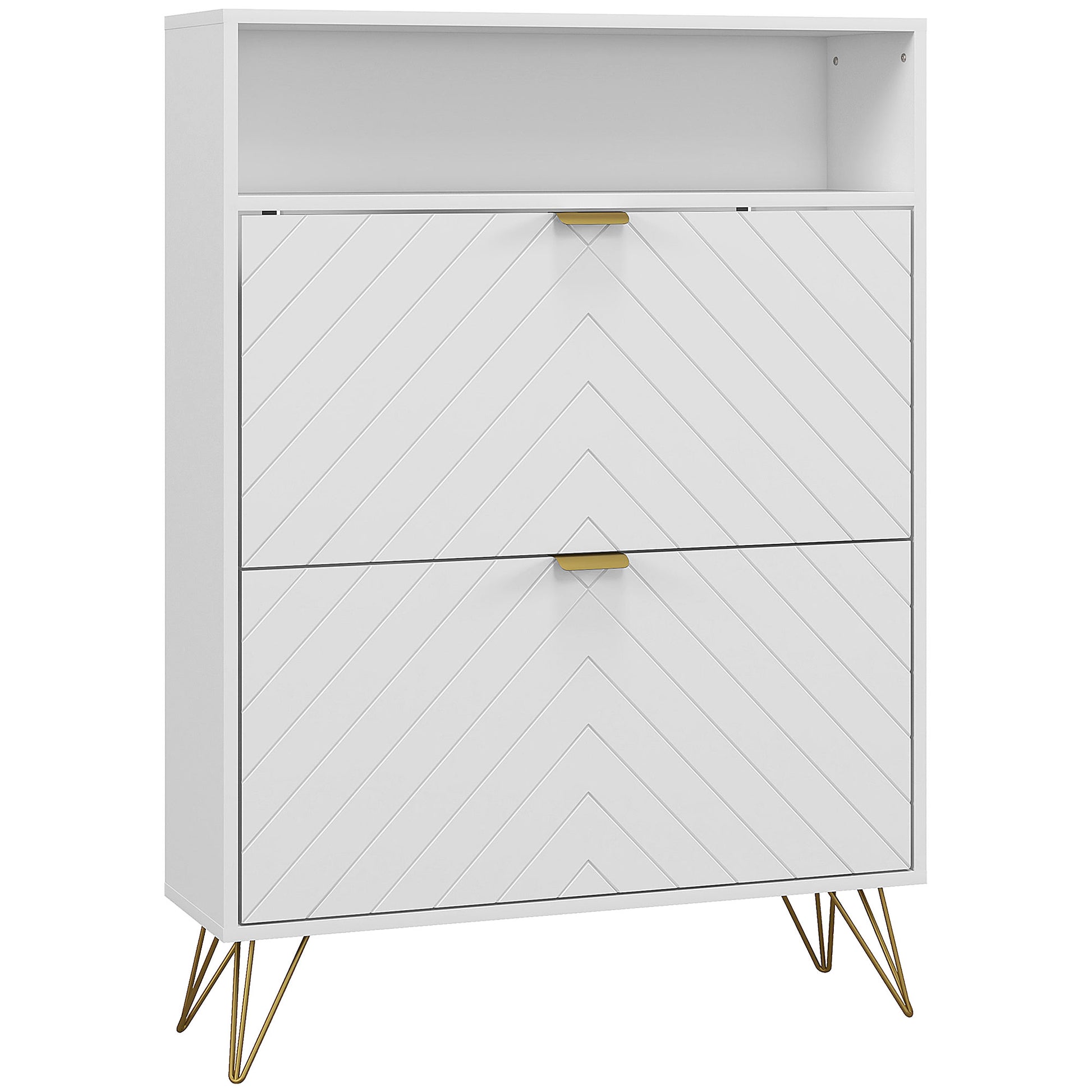 Photo of HOMCOM 12 Shoe Storage Cabinet with Chevron Indents and Gold Tone Accents - White in White colour on a white background