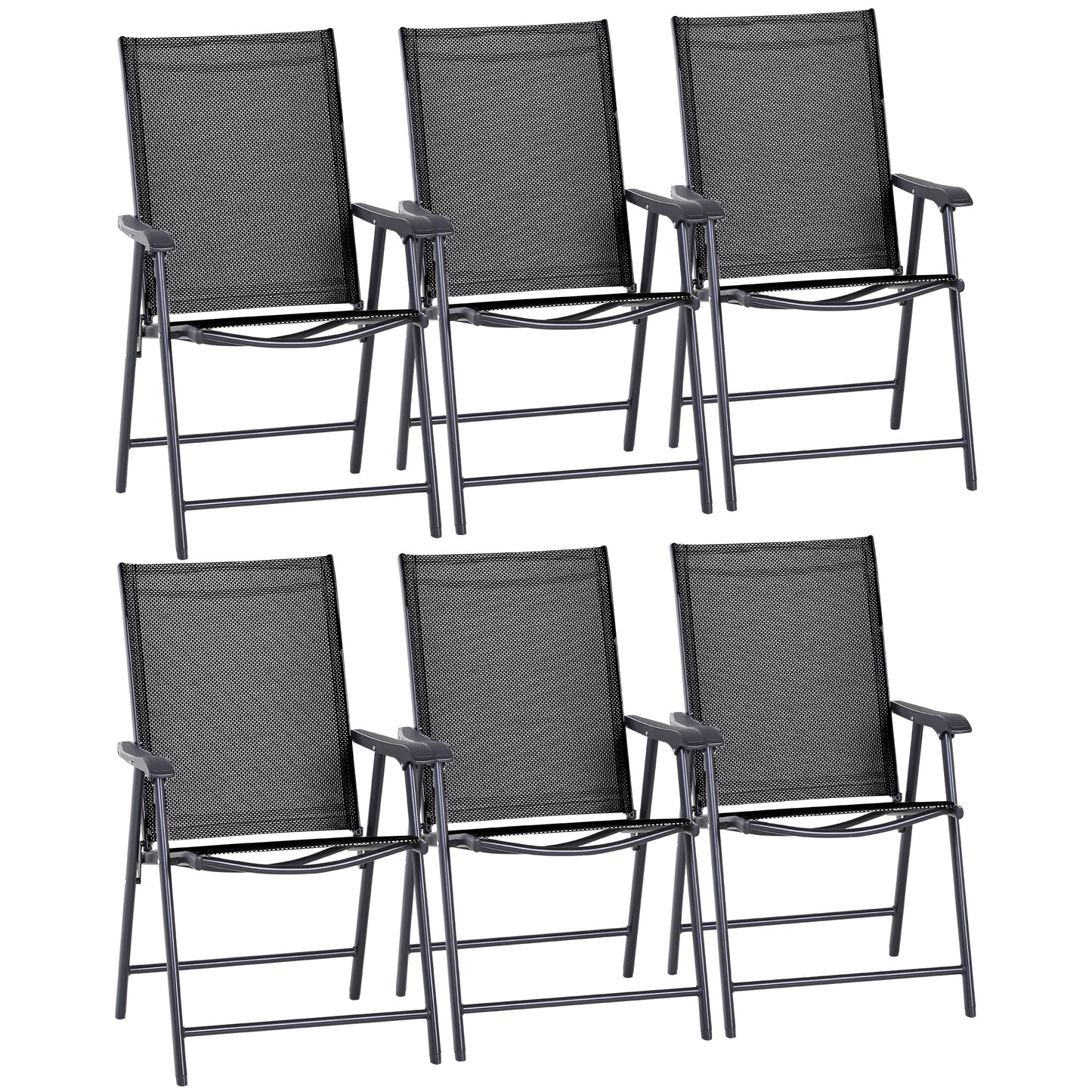 Photo of Outsunny Set of Six Folding Garden Chairs - Black in Black colour on a white background