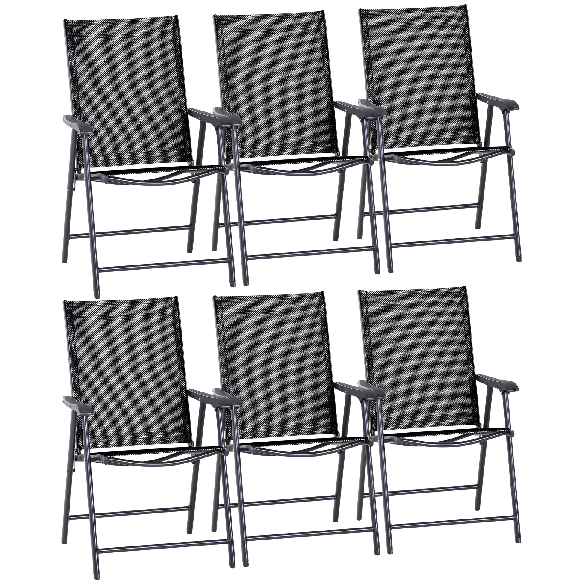 Photo of Outsunny Set of Six Folding Garden Chairs - Black in Black colour on a white background