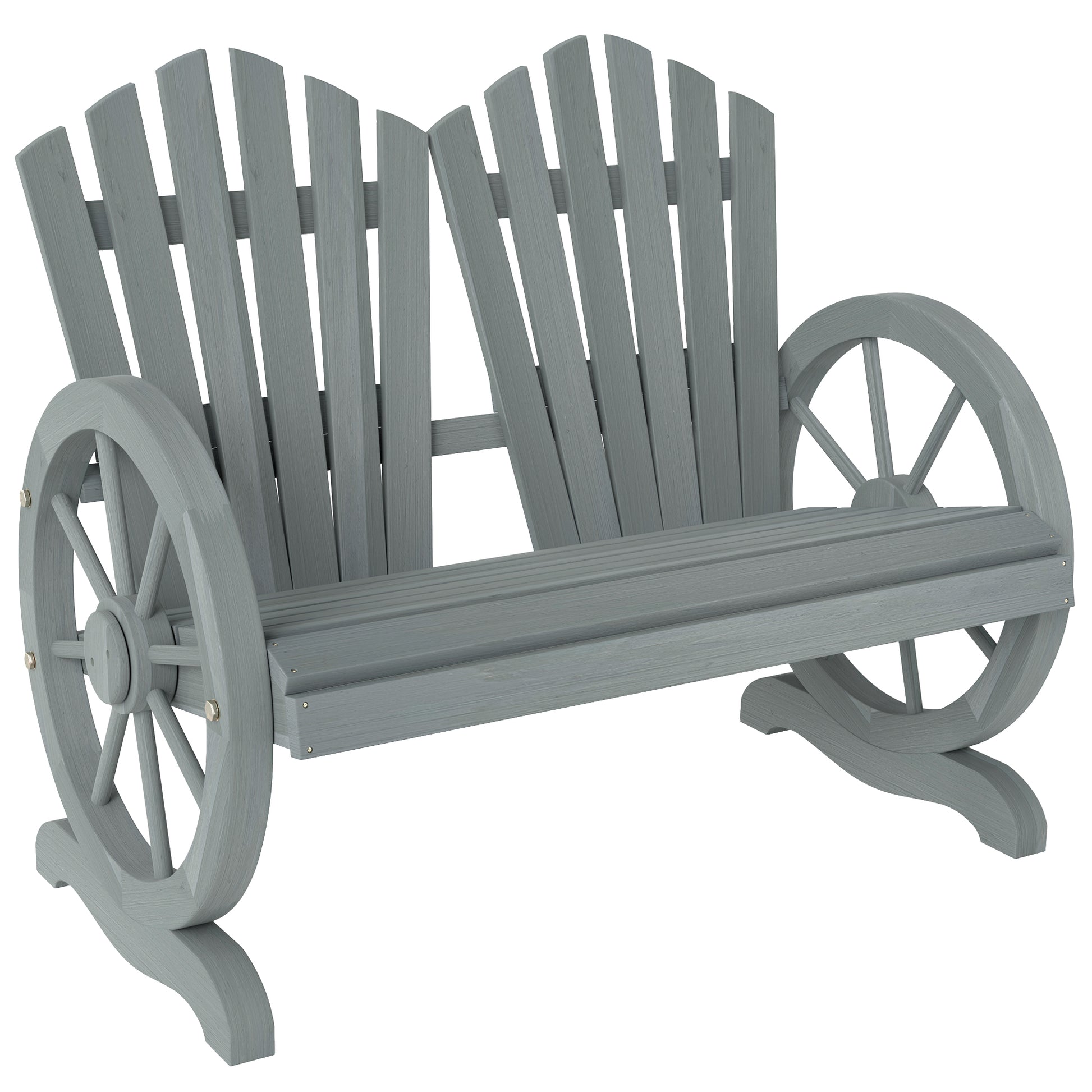 Photo of Outsunny Fir Wood Love Seats with Wheel-Shaped Armrests, Large Load-Bearing Chair, Grey in Grey colour on a white background