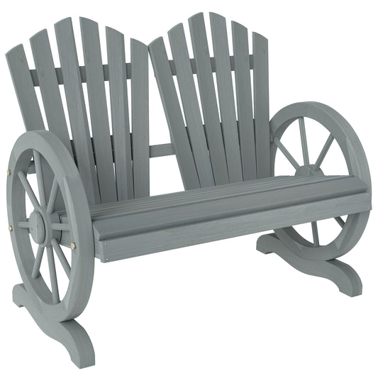 Photo of Outsunny Fir Wood Love Seats with Wheel-Shaped Armrests, Large Load-Bearing Chair, Grey in Grey colour on a white background