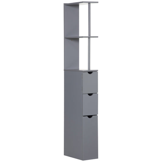 Photo of HOMCOM Tall Bathroom Cabinet, Freestanding Slim Bathroom Storage Cabinet with 2-Tier Open Shelf and 2 Drawers for Small Space, Narrow Cupboard Storage Unit, Grey in Grey colour on a white background