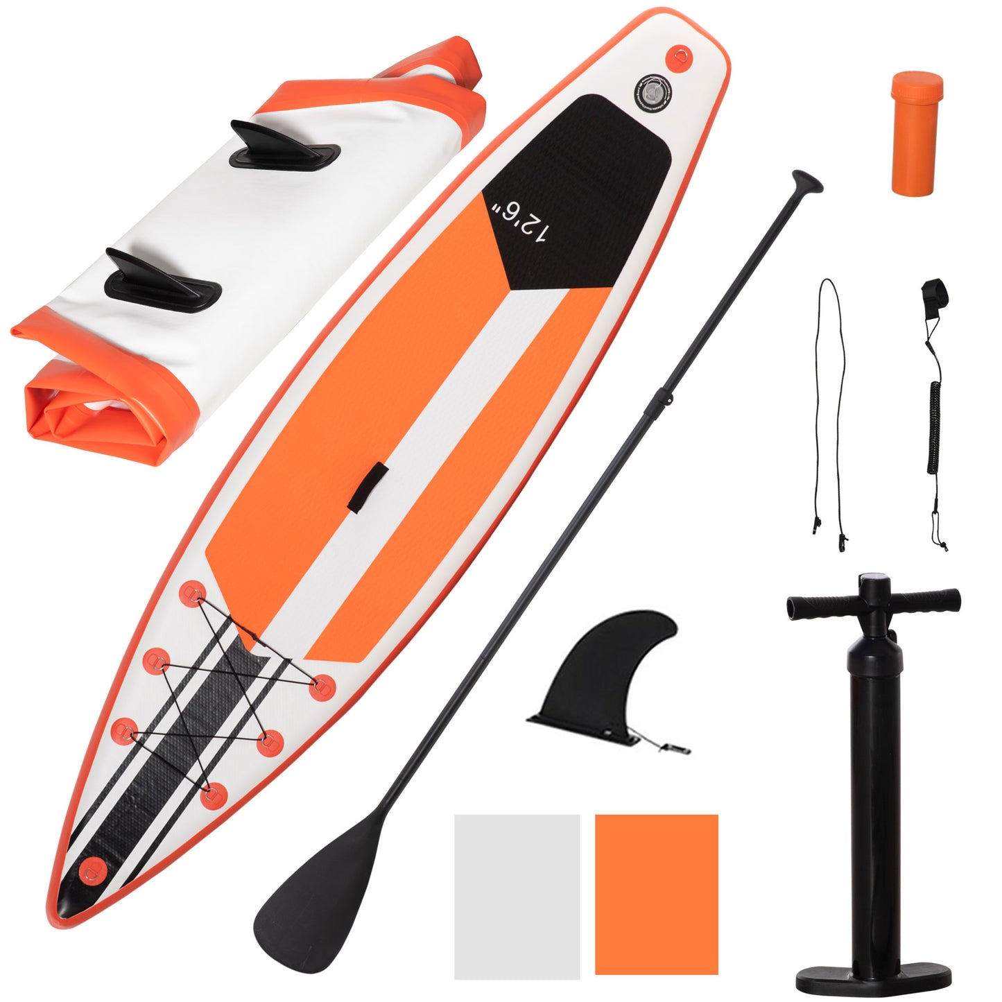 Photo of Outsunny 10'6" x 30" x 6" Inflatable Stand Up Paddle Board, Non-Slip Deck Board with Adj Paddle, ISUP Accessories and Carry Bag, for Youth Adults Beginner, White in White colour on a white background