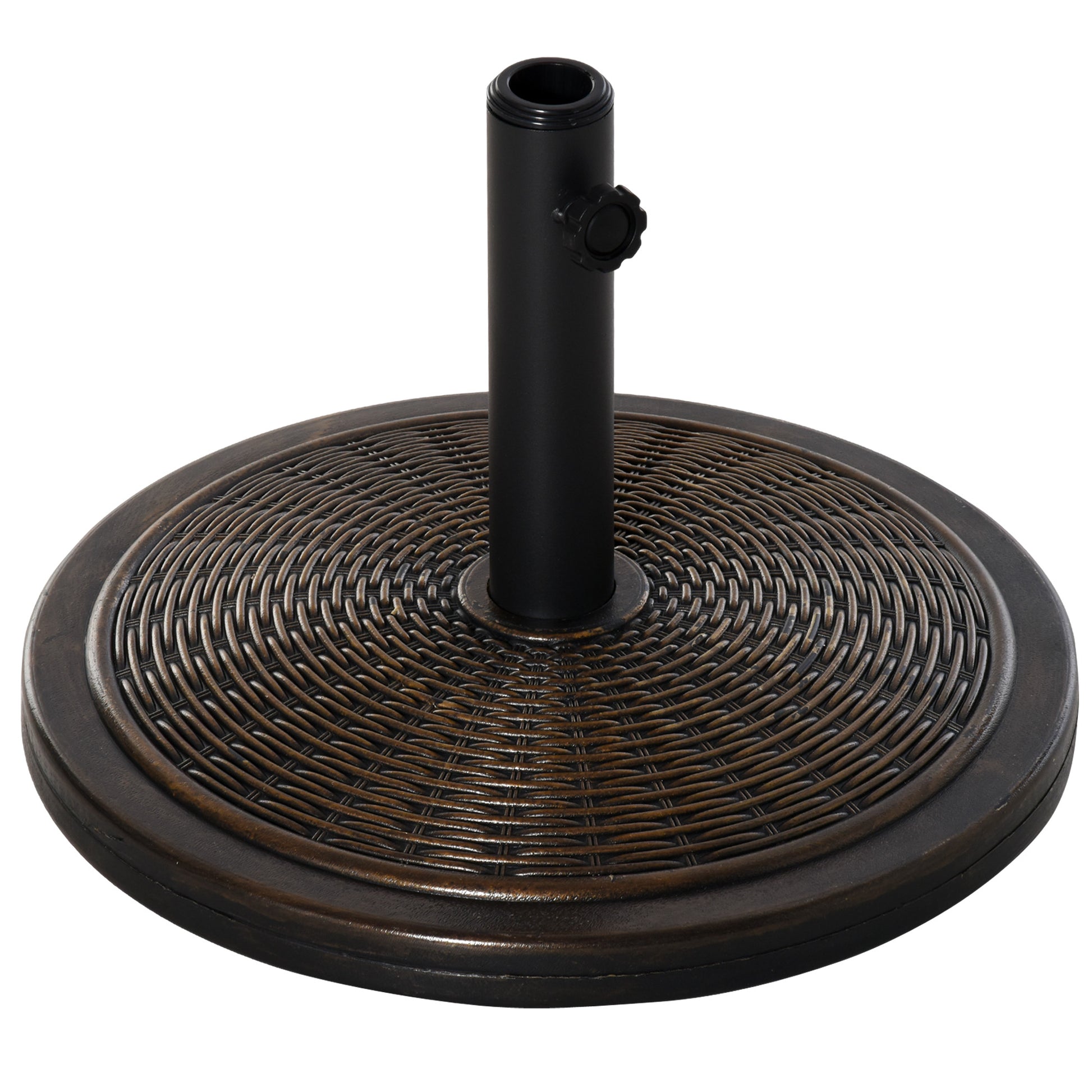 Photo of Outsunny 13kg Garden Parasol Base Holder, Cement Outdoor Market Umbrella Stand, Fits 35mm/38mm/48mm Poles, Black in Black colour on a white background