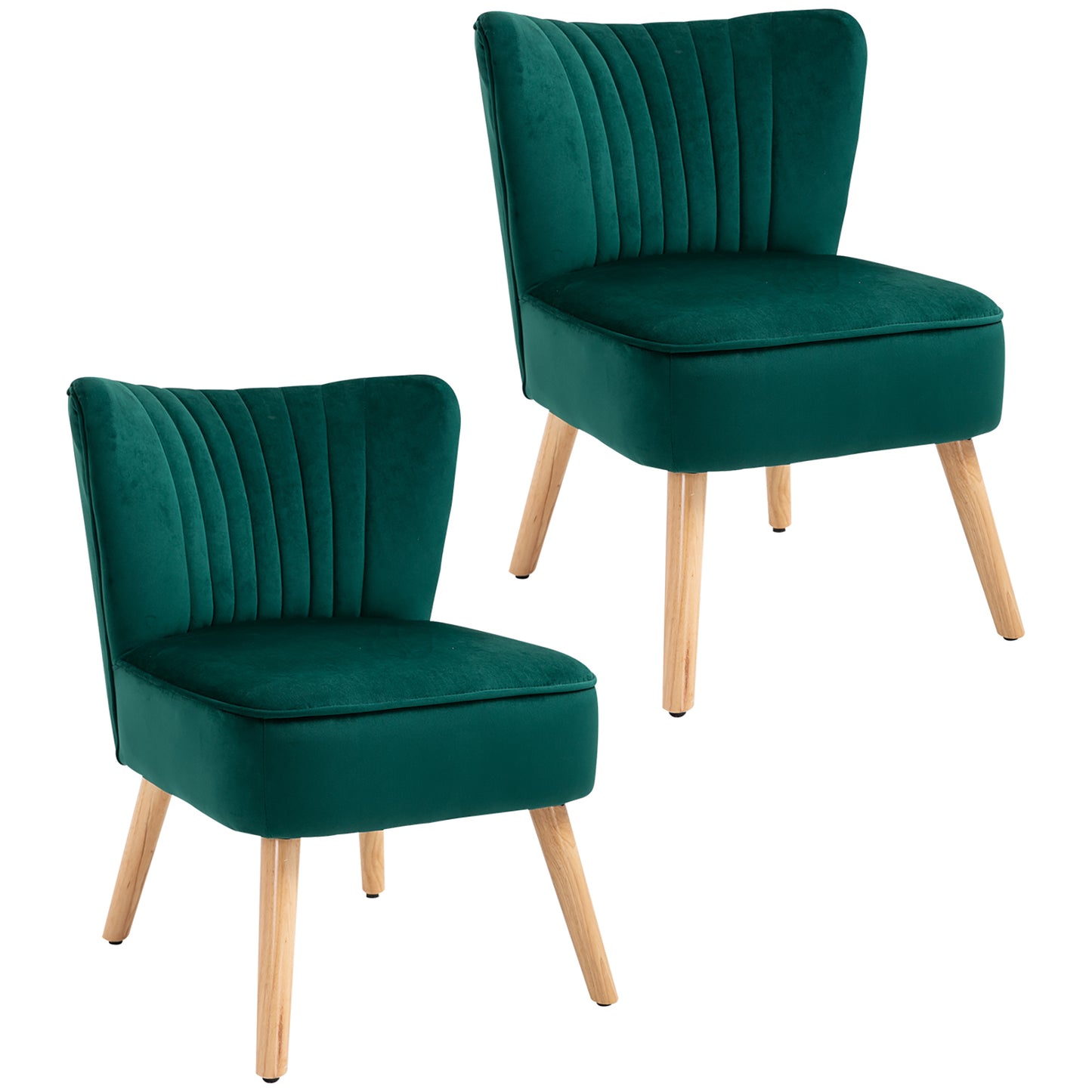 Photo of HOMCOM Velvet Accent Chair Occasional Tub Seat Padding Curved Back with Wood Frame Legs Home Furniture for Bedroom Living Room Set of 2 Green in Green colour on a white background