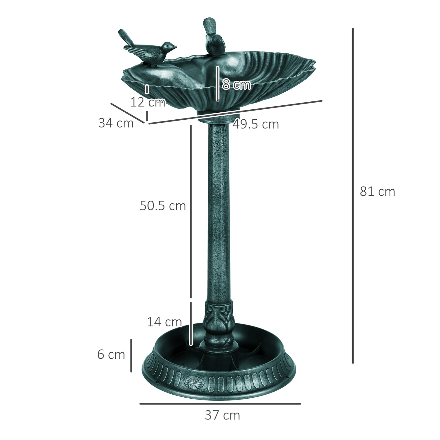 Outsunny 81cm Tall Bird Bath with 2 Decorative Birds, Vintage Style Birdbath with Flower Planter Base, Bird Bath Bowl for Garden, Green