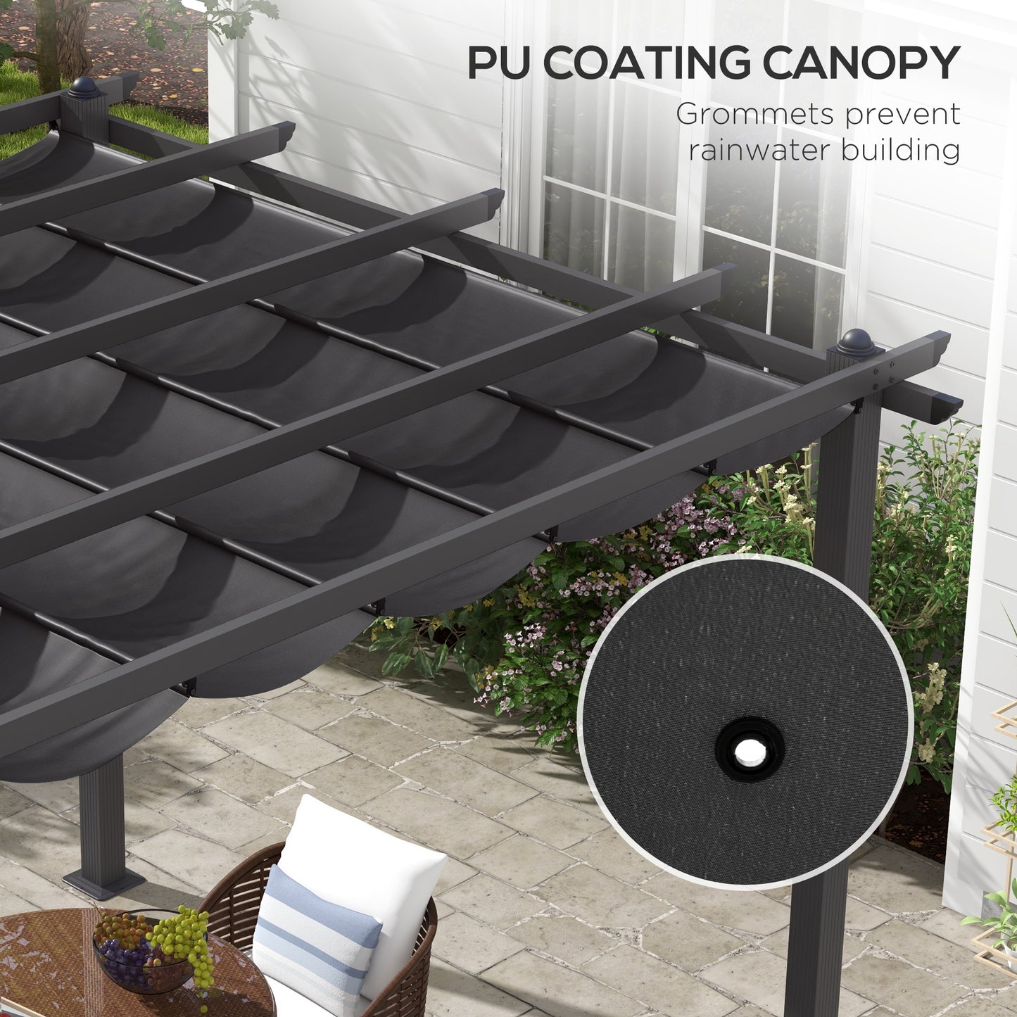 Outsunny 3 x 3m Aluminium Pergola with Retractable Roof and L4 Wind-proof - Dark Grey