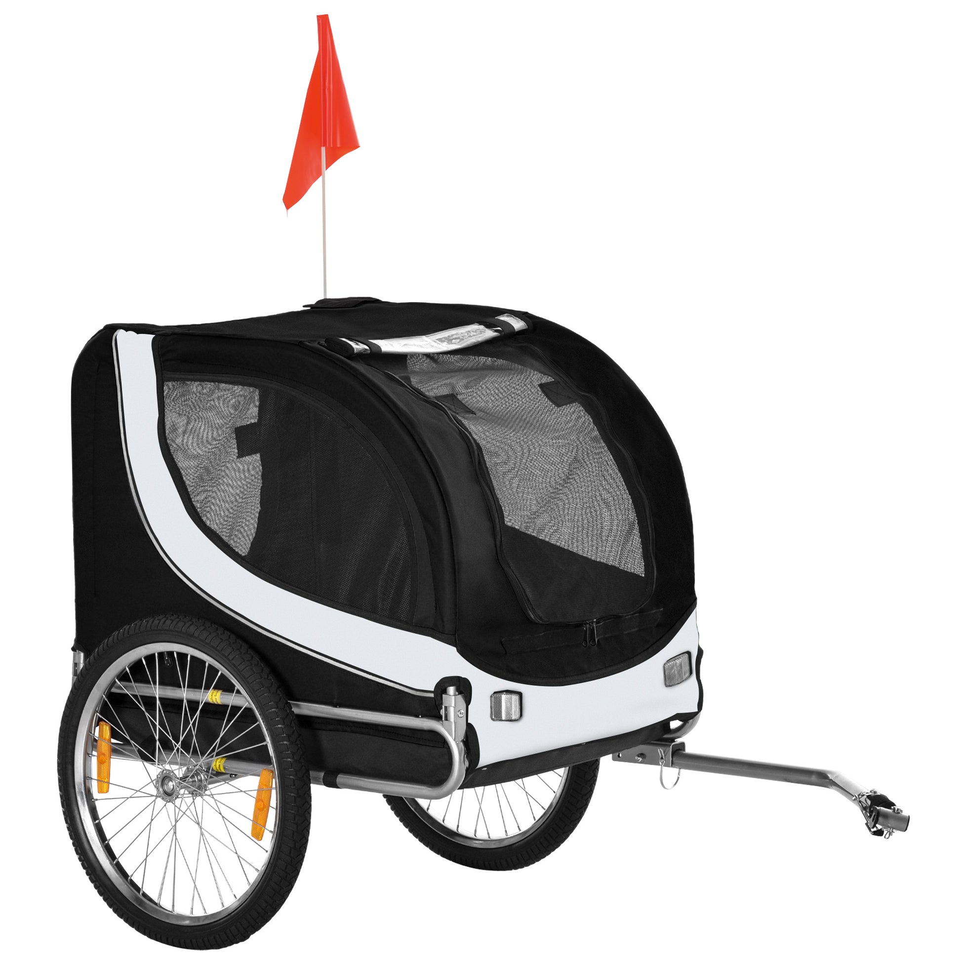 Photo of PawHut Steel Dog Bike Trailer Pet Cart Carrier for Bicycle Kit Water Resistant with Hitch Coupler Travel White and Black in Black colour on a white background