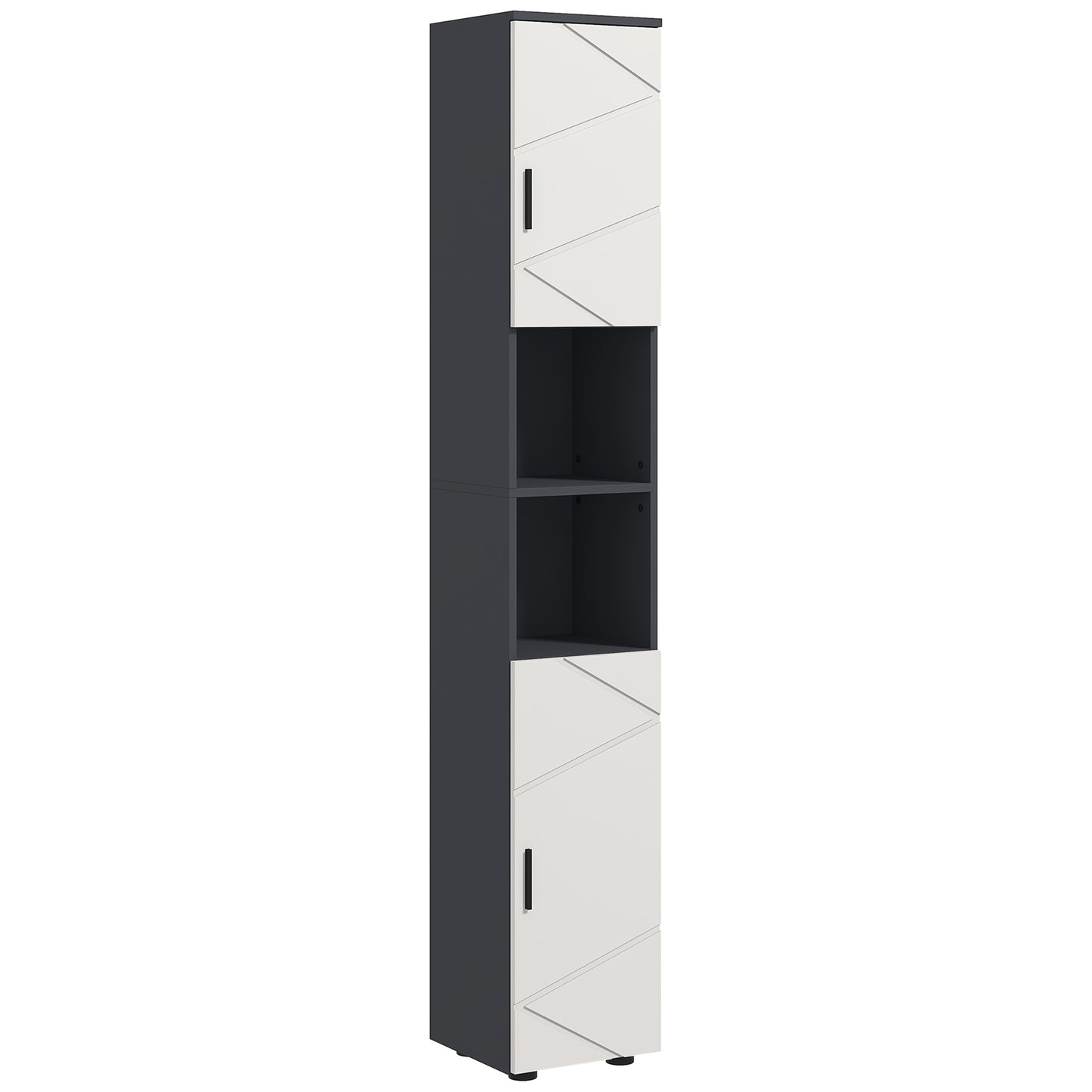 Photo of kleankin Line Embossed Tall Bathroom Storage Cabinet with Three-position Adjustable Shelves for Minimalist Style - Grey in Grey colour on a white background