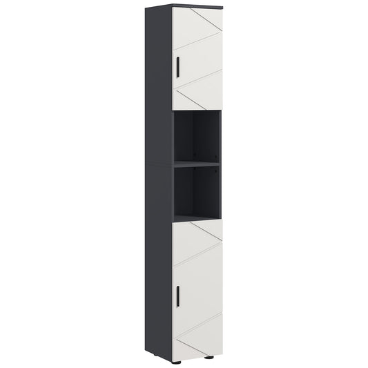 Photo of kleankin Line Embossed Tall Bathroom Storage Cabinet with Three-position Adjustable Shelves for Minimalist Style - Grey in Grey colour on a white background